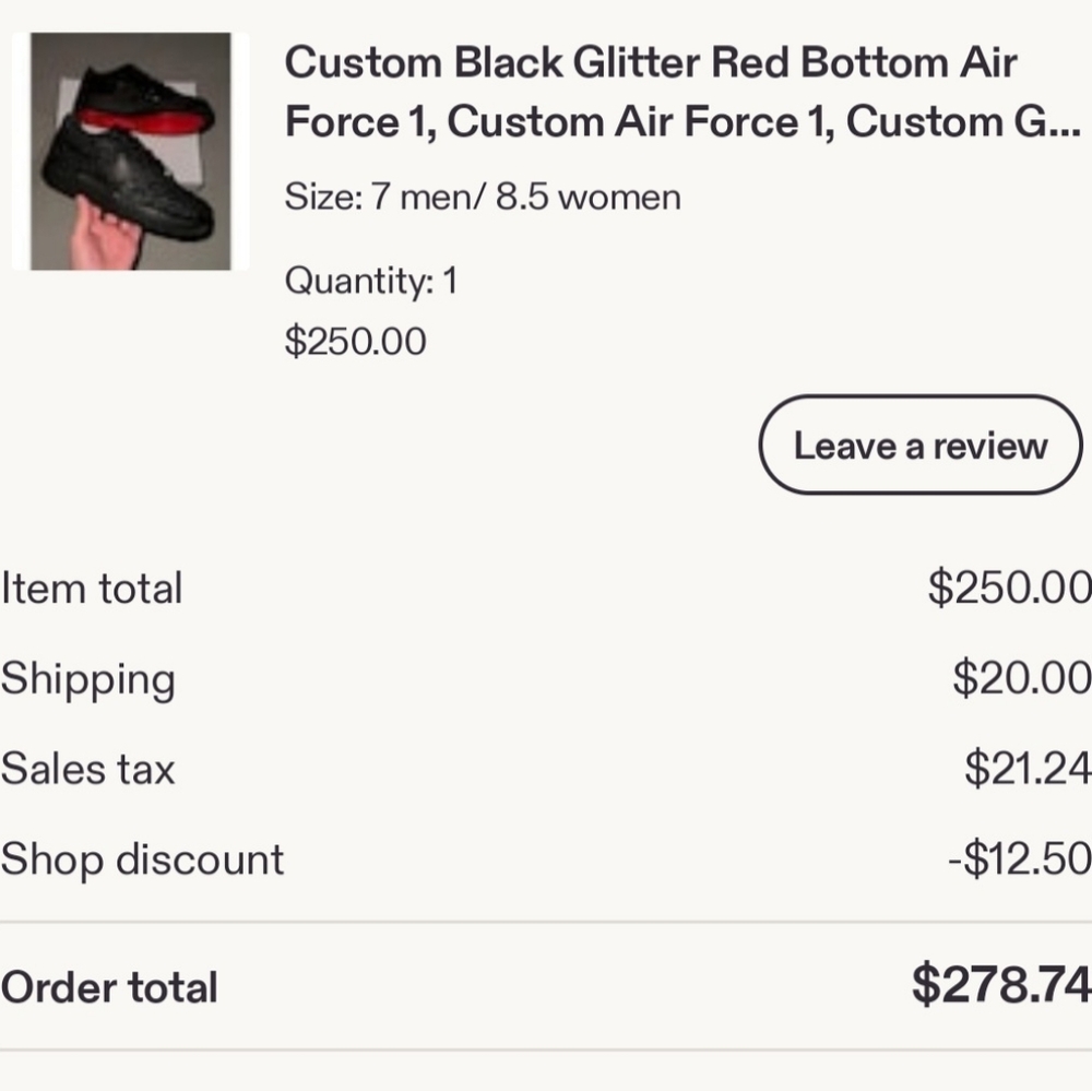 Custom Black Glitter Red Bottom Air Force 1 Sneakers - Size 7 Men / 8.5 Women - Picture 4 of 6